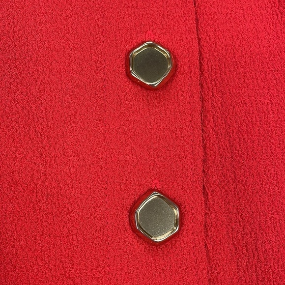 NWT Rebecca Vallance Beltran Midi Dress Button Slit Skirt Off The Shoulder Red 8 - Picture 11 of 14